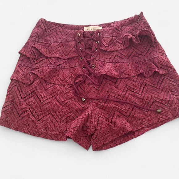 Moon River wine Lace-Up Ruffle Mini Shorts – Boho Romance whimsygoth S NWT - Picture 3 of 6